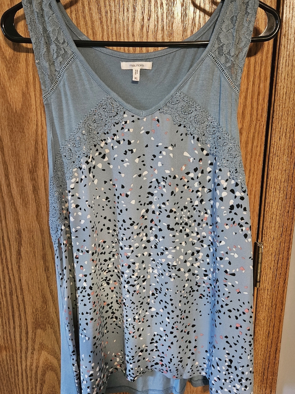 Maurices Blue Lace-Accent Tank with Abstract Speckle Print